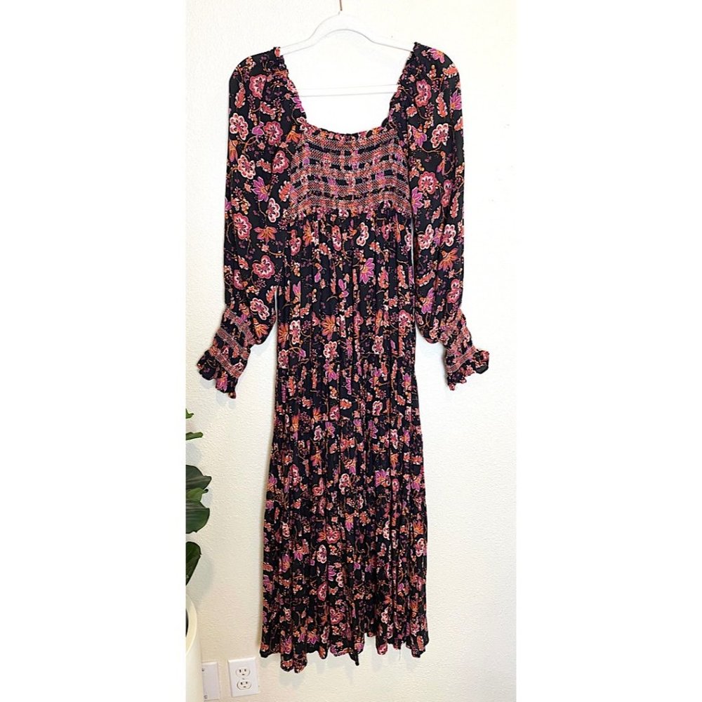 Free People Sweet Escape Square Neck Long Puff Sleeve Floral Maxi Dress Black - Picture 5 of 8